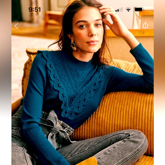 Sezane Sweaters - NWT Sézane teal sweater with knit detail on the front!